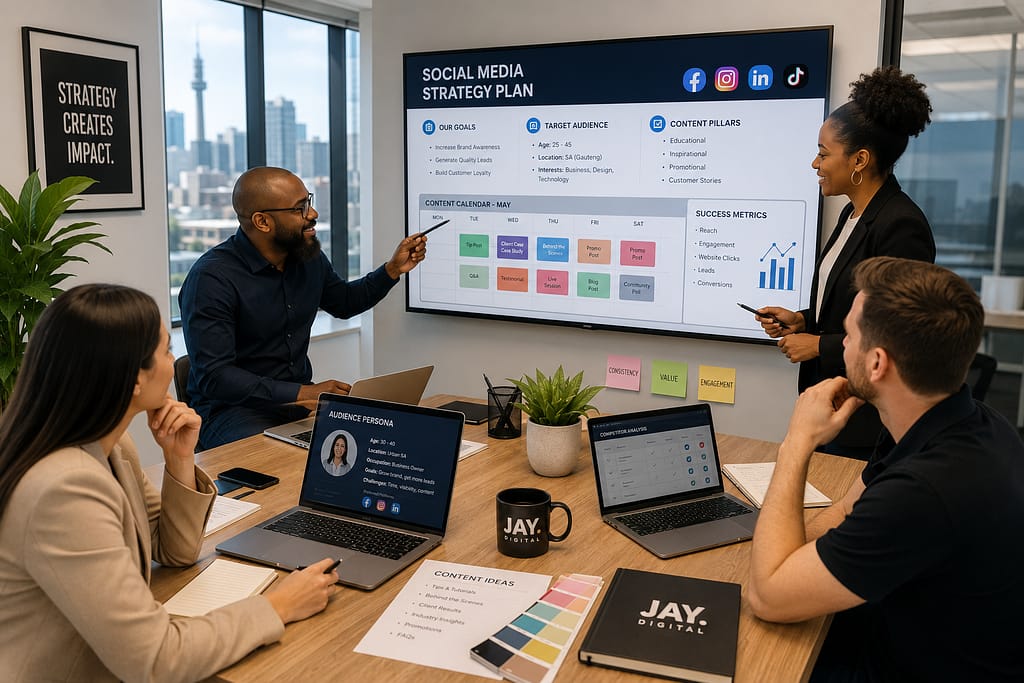 South African business team developing a social media strategy
